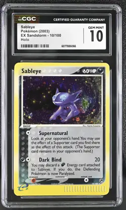 CGC 10 GEM MINT Sableye 2003 EX Sandstorm 10/100 Holo SWIRL Pokemon Card - Image 1