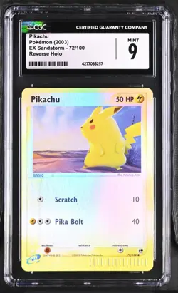 2003 POKEMON EX SANDSTORM #72/100 PIKACHU REVERSE HOLO FOIL CGC 9 - Image 1