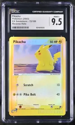CGC 9.5 MINT+ Pikachu 2003 EX Sandstorm 72/100 Reverse Holo Pokemon Card - Image 1