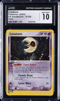 2003 POKEMON EX SANDSTORM HOLO #8/100 LUNATONE CGC 10 GEM MINT - Image 1