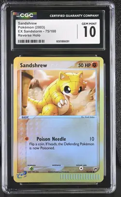 CGC 10 GEM MINT Sandshrew 2003 EX Sandstorm 75/100 Reverse Holo Pokemon Card - Image 1