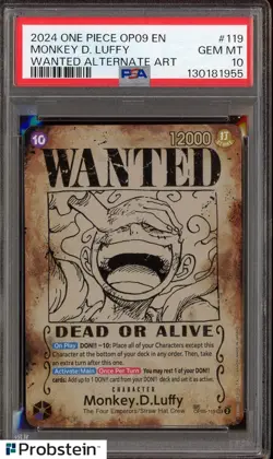 2024 One Piece OP09 EN Wanted Alternate Art #119 Monkey D. Luffy PSA 10 GEM MINT - Image 1