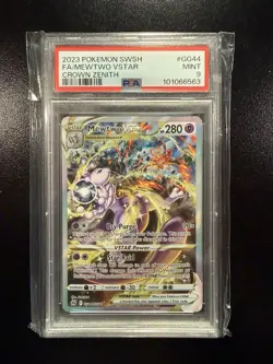PSA 9 Mewtwo VStar GG44/GG70 Crown Zenith Alternate Art Pokemon Card FA 2023 - Image 1