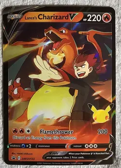Lance's Charizard V SWSH133 Celebrations Black Star Promo Holo Pokemon Card NM - Image 1