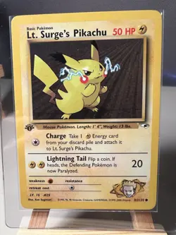 Lt. Surge's Pikachu 81/132 Pokemon TCG 1st Edition Gym Heroes NM Vintage 2000 - Image 1