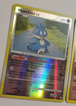 Munchlax Lot Of 2 Reverse Holo Pokemon Cards 33/130 and 68/100 2007 2008 - Image 2
