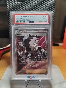 2020 Pokemon SWSH Darkness Ablaze Piers Full Art FA Ultra Rare #187 PSA 9 MINT - Image 1