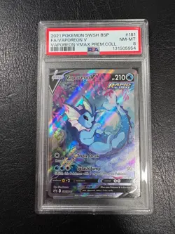 2021 Pokemon Black Star Promo Sword & Shield FULL ART Vaporeon V PSA 8 NM-MT - Image 1