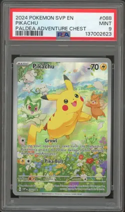 Pikachu 2024 Pokemon Scarlet & Violet Promo PSA 9 MINT Paldea Adventure Chest - Image 1