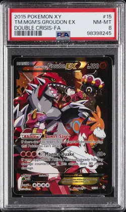 2015 POKEMON XY DOUBLE CRISIS #15 FULL ART/TEAM MAGMA'S GROUDON EX PSA 8 - Image 1