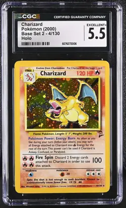 CGC 5.5 Charizard 4/130 Base Set 2 Holo Rare Pokemon Card - Image 1
