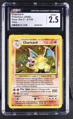 CGC 2.5 Charizard 2000 Base Set 2 4/130 Holo Pokemon Card - Image 1