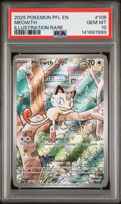 2025 POKEMON PFL EN-PHANTASMAL FLAMES ILLUSTRATION RARE #106 MEOWTH PSA 10 - Image 1