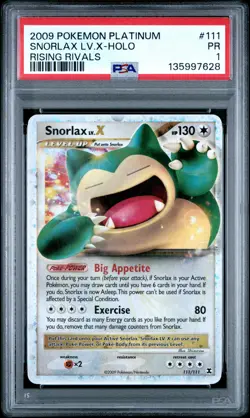PSA 1 Snorlax LV. X 111/111 2009 Rising Rivals Ultra Rare Pokemon Card - Image 1
