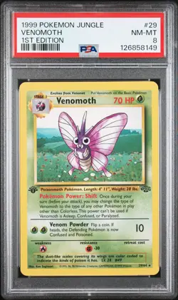 1999 POKEMON JUNGLE 1ST EDITION #29 VENOMOTH PSA 8 - Image 1