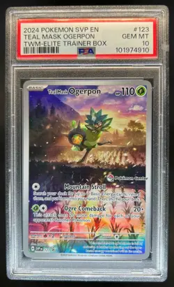 2023-25 Pokemon Center Stamp ETB SVP EN Teal Mask Ogerpon #123 PSA 10 - Image 1