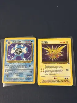 Pokemon TCG Vintage holos 2 Cards Zapdos Fossil Swirl Poliwrath Base Set HP - Image 1