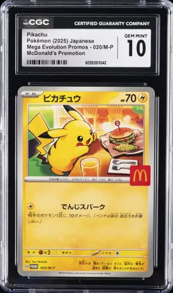 2025 POKEMON JAPANESE MEGA EVOLUTION MCDONALD'S PROMO #020 PIKACHU CGC 10 - Image 1