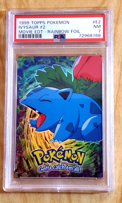 1999 Pokemon Topps Movie Edition IVYSAUR #E2 Rainbow Foil Blue Logo PSA 7 - Image 1