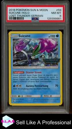 SUICUNE-HOLO LOST THUNDER-ENGLISH POKEMON SUN & MOON LOST THUNDER 2018 59 PSA 8 - Image 1