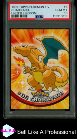 CHARIZARD UNITED KINGDOM TOPPS POKEMON TV 1999 6 PSA 10 - Image 1