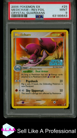 MEDICHAM-REV.FOIL CRYSTAL GUARDIANS POKEMON EX CRYSTAL GUARDIANS 2006 25 PSA 9 - Image 1