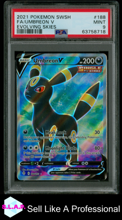 FA/UMBREON V EVOLVING SKIES POKEMON SWORD & SHIELD EVOLVING SKIES 2021 188 PSA 9 - Image 1