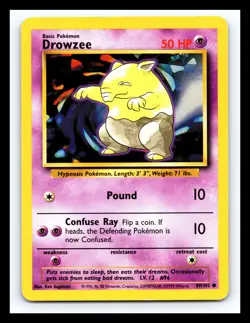 💥 Drowzee 49/102 Base Set Pokemon 1999 WOTC TCG Vintage Card Rare - Image 1