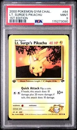 2000 Pokemon - 1st Edition Lt. Surge’s Pikachu Gym Challenge 84/132 PSA 9 Mint! - Image 1