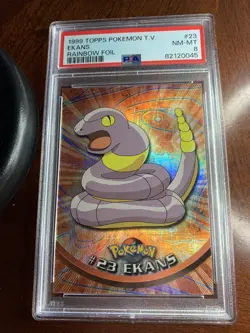 1999 Topps Pokemon TV #23 Ekans Rainbow Foil Black Logo PSA 8 NM-MT - Image 1