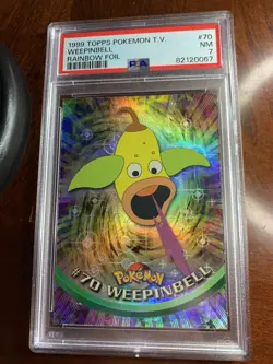 1999 Topps Pokemon TV #70 Weepinbell Rainbow Foil Black Logo PSA 7 Near Mint - Image 1
