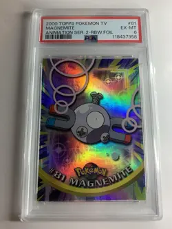 2000 Topps Pokemon Series 2 #81 Magnemite Rainbow Foil PSA 6 EX-MT - Image 1