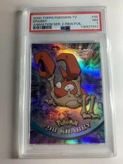 2000 Topps Pokemon Series 2 Animation #98 Krabby Rainbow Foil PSA 7 NM - Image 1