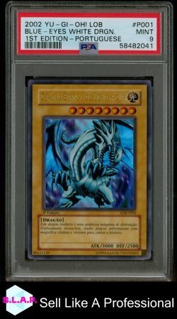BLUE-EYES WHITE DRGN. 1ST EDITION-PORTUGUESE YU-GI-OH! LOB 2002 P001 PSA 9 - Image 1
