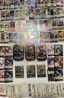 One Piece LOT (400+) 3 Tins, 3 Sealed Promo Cards, SR, R, Don, Leaders - Image 1