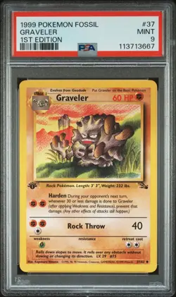 PSA 9 MINT 1999 POKEMON FOSSIL 37 GRAVELER 1ST EDITION ENGLISH - Image 1