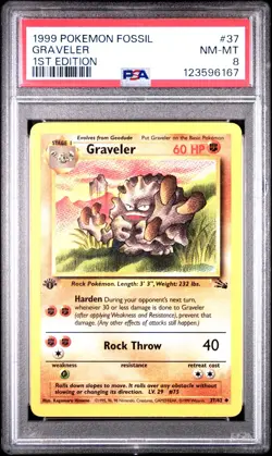 PSA 9 MINT 1999 POKEMON FOSSIL 37 GRAVELER 1ST EDITION ENGLISH - Image 3