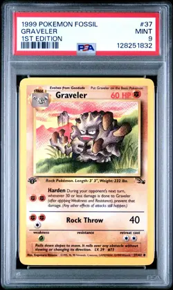 PSA 9 MINT 1999 POKEMON FOSSIL 37 GRAVELER 1ST EDITION ENGLISH - Image 5