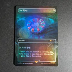 Iron Man Sol Ring MTG Secret Lair Marvel Card Rainbow FOIL IN HAND - Image 1