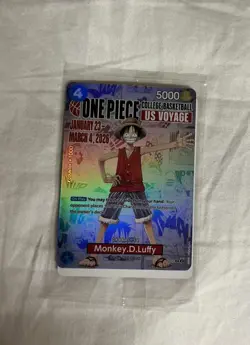 One Piece CCG Monkey D Luffy College Basketball US Voyage Promo Card - Image 1