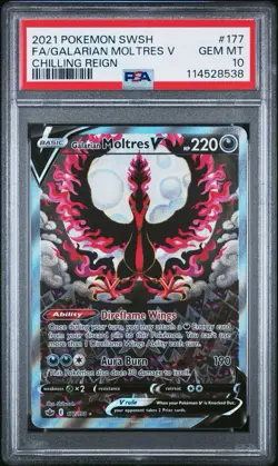 Galarian Moltres V PSA 10 Alt Art Chilling Reign Pokemon Card 177/198 2021 FA - Image 1