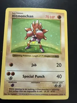 Pokemon TCG Hitmonchan 7/102 Unlimited Holo Rare Base Set - Image 1