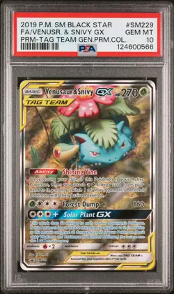 2019 POKEMON SM BLACK STAR PROMO #SM229 FULL ART/VENUSAUR & SNIVY GX PSA 10 - Image 1