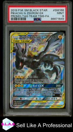 PIKACHU & ZEKROM GX POKEMON SM168 2019 BLCK STR PRM TAG TEAM ALT ART ENG PSA 9 - Image 1