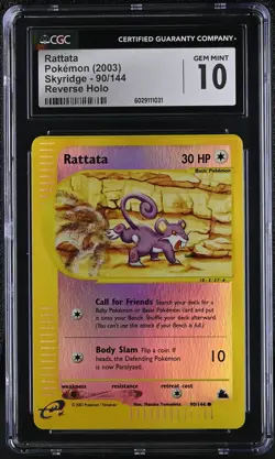 CGC 10 Rattata 2003 Skyridge 90/144 Reverse Holo Pokemon Card - Image 1