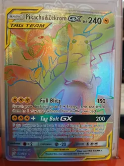 Pokemon Pikachu & Zekrom GX Team Up Card 184/181 Secret Rare SM Rainbow Holo - Image 1