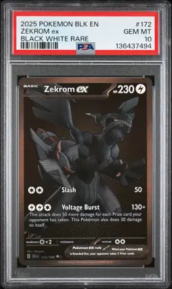 2025 POKEMON BLK EN-BLACK BOLT BLACK WHITE RARE #172 ZEKROM EX PSA 10 - Image 1