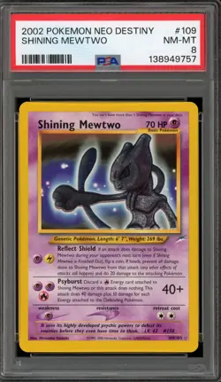Pokemon Shining Mewtwo Neo Destiny Unlimited Holo Secret Rare #109 PSA 8 - Image 1