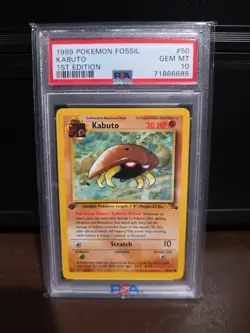 Pokemon TCG Kabuto Fossil 1st Edition 1999 Card 50/62 PSA 10 - Image 1