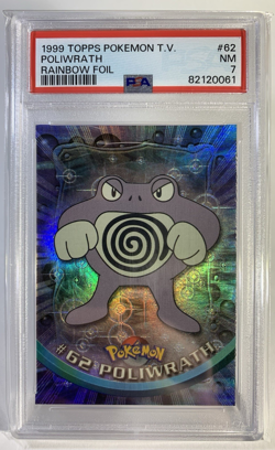 1999 Pokemon Poliwrath Topps TV Rainbow Foil Card PSA 7 Vintage Black Label - Image 1